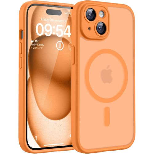 Coque Magnétique Pour Iphone 14 6,1 Pouces, Compatible Avec Magsafe, Protection De L'Objectif Améliorée, Coque Mat Translucide Fine Antichoc, Orange