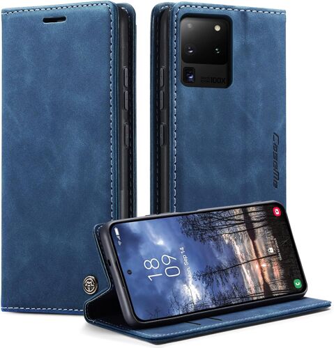 Coque Pour Samsung Galaxy S20 Ultra Clapet Case En Cuir Pochette Protection Portefeuille Rabat Etui Premium Housse Porte Carte Magnétique Étui Pour Samsung Galaxy S20 Ultra, Bleu