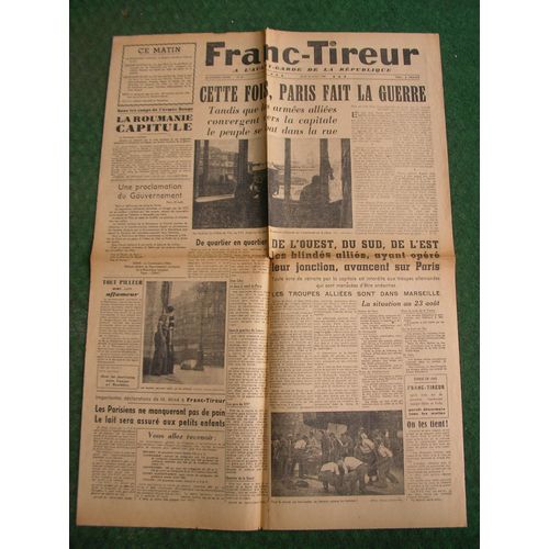 Ww2 France Journal Francais " Franc-Tireur 24 8 1944 " Époque Libération Paris (39-45)