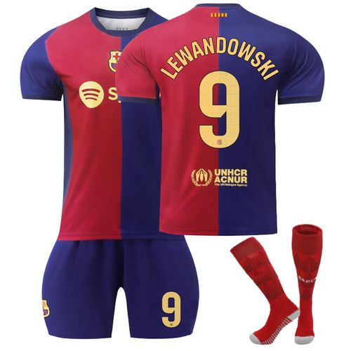 Maillot Domicile Barcelona 24/25 · Lewandowski #9 · Jersey Football Manches Longues
