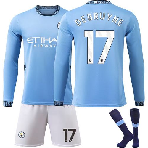 Maillot Domicile Manchester City 24/25 · De Bruyne #17 · Jersey Football Manches Longues