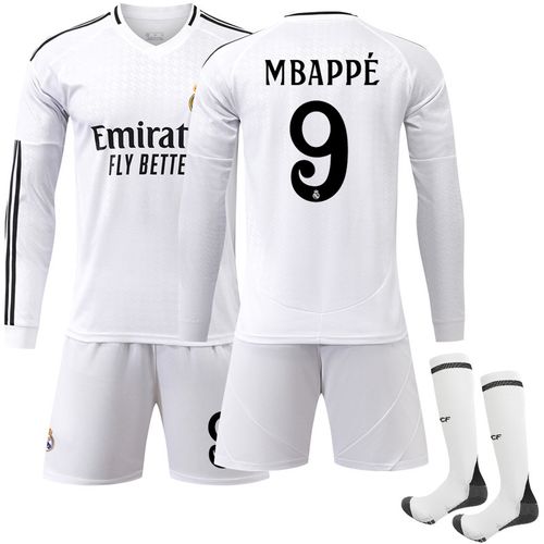 Maillot Domicile Real Madrid 24/25 · Mbappé #9 · Jersey Football Manches Longues
