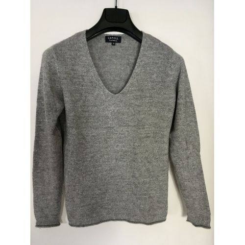 Pull Col V Cachemire Caroll Gris Chiné Argenté Taille 38