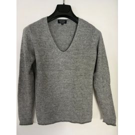 Pull Col V Cachemire Caroll Gris Chiné Argenté Taille 38