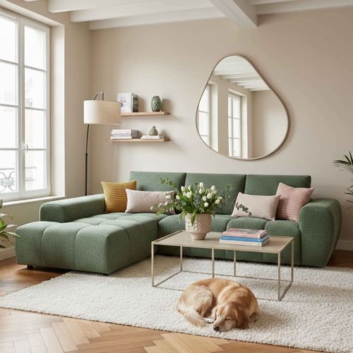 Canapé d'angle gauche en tissu 3 places vert