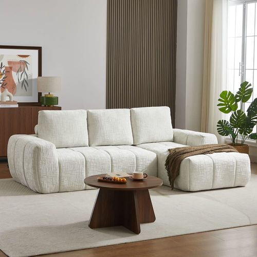 Canapé d'angle en tissu 4 places beige