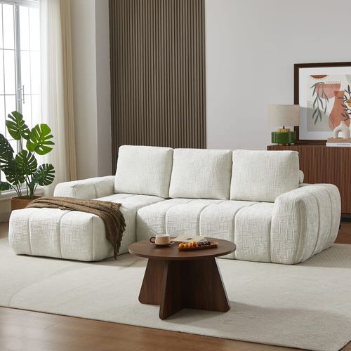 Canapé d'angle en tissu 4 places beige