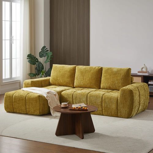 Canapé d'angle en tissu 4 places jaune moutarde