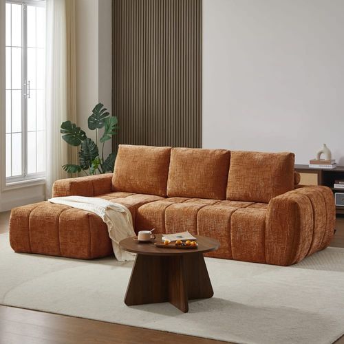 Canapé d'angle en tissu 4 places terracotta