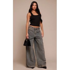 Femme Jean Large Décontracté Vintage À Taille Basse Et Strass | Taille 44