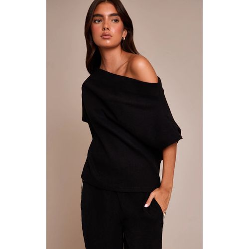Femme Top Ample Épais Brossé Côtelé Noir À Épaule Unique | Taille 44
