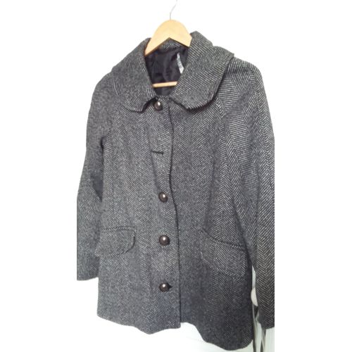Manteau / Caban 3/4 Femme Pied De Poule Noir & Blanc Taille 38
