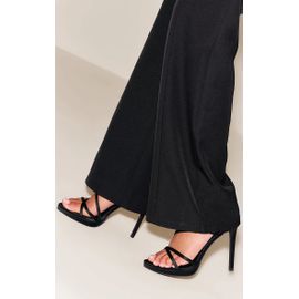 Sandales Satinées Noires Talon Plateforme Et Brides Fines