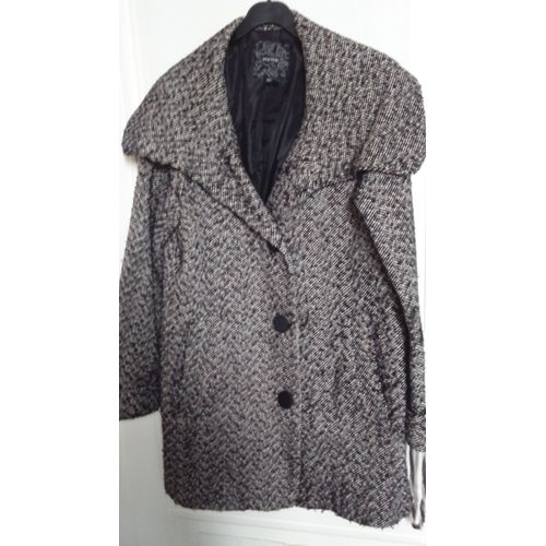Elegant Manteau / Caban Femme Pied De Poule Noir & Blanc Taille 36 Idée Cadeau
