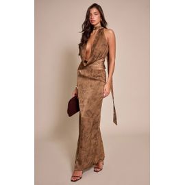 Femme Jupe Longue Droite Satinée Imprimé Chocolat | Taille 40