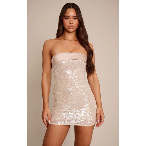 Femme Robe Satinée Nude Clair À Partie Contrastante Satinée Et Sequins | Taille 44