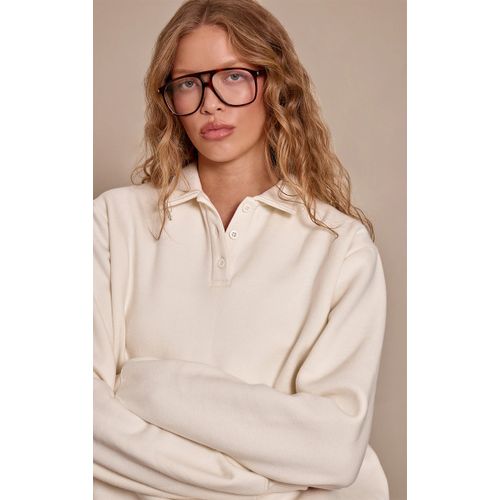 Femme Sweat En Coton Polaire Crème À Col Polo | Taille Medium