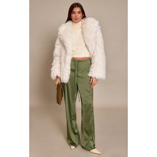 Femme Pantalon Satiné Vert Olive Foncé À Cordons Ajustables Et Parties En Dentelle | Taille 36