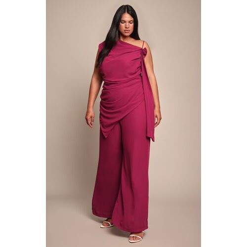 Femme Plus Combinaison Large En Mousseline De Soie Prune Profond À Appliqué Fleur | Taille 44