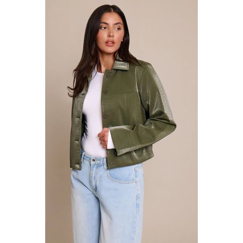 Femme Veste En Pu Kaki Effet Croco À Boutons | Taille Medium