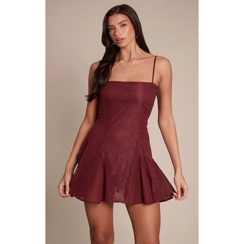 Femme Mini Robe Droite En Dentelle Prune À Col Carré | Taille 34