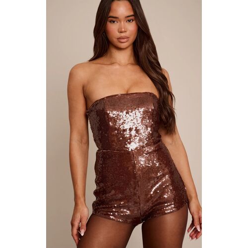 Femme Combishort Moulant Bustier Chocolat À Sequins | Taille 34