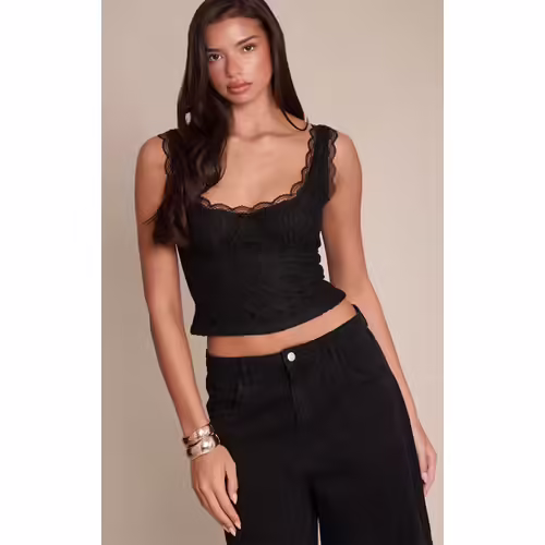 Femme Corset Court Dentelle Noire | Taille 40