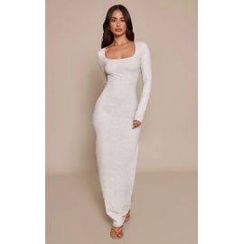 Femme Petite Robe Longue En Sculpt Gris Chiné À Manches Longues Et Contours | Taille Xs