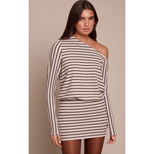 Femme Robe Moulante Asymétrique Bleue À Rayures Et Manches Longues | Taille 36