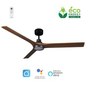 Fanelite - Ventilateur de plafond 142 cm noir et bois INAGUA - Moteur DC 35W - LED 20W dimmable 3 couleurs - Wifi - Silencieux