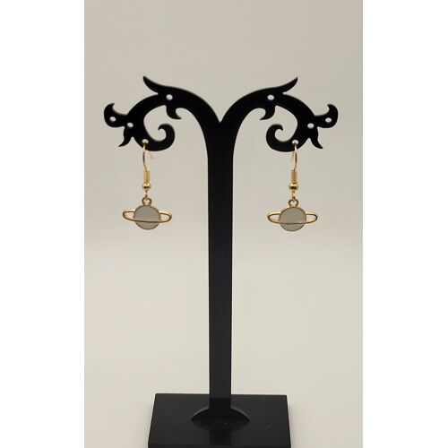 Boucles D'oreilles Planete Blanche Doré