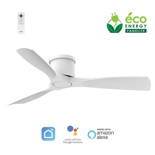 Fanelite - Ventilateur de plafond 132 cm blanc KORO - SANS LUMIÈRE - Moteur DC 35W - Extra plat - Wifi - Contrôles vocaux - 3 pales