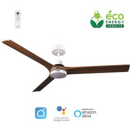 Fanelite - Ventilateur de plafond 142 cm blanc et bois ARUBA - Moteur DC 35W - LED 20W dimmable 3 couleurs - Wifi - Silencieux