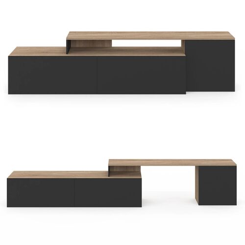 Meuble TV 180-240 cm modulable d'angle BASILE rotatif bois et noir