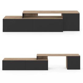 Meuble TV 180-240 cm modulable d'angle BASILE rotatif bois et noir