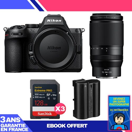 Boitier Nikon Z5 II + 70-180mm f/2.8 + 3 SanDisk 128GB Extreme PRO UHS-II SDXC + Nikon EN-EL15c + Ebook 'Devenez Un Super Photographe'
