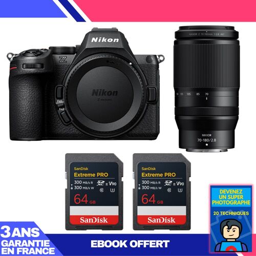 Boitier Nikon Z5 II + 70-180mm f/2.8 + 2 SanDisk 64GB Extreme PRO UHS-II SDXC + Ebook 'Devenez Un Super Photographe'