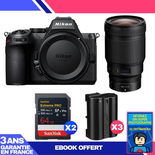 Boitier Nikon Z5 II + 50mm f/1.2 S + 2 SanDisk 64GB Extreme PRO UHS-II SDXC + 3 Nikon EN-EL15c + Ebook 'Devenez Un Super Photographe'