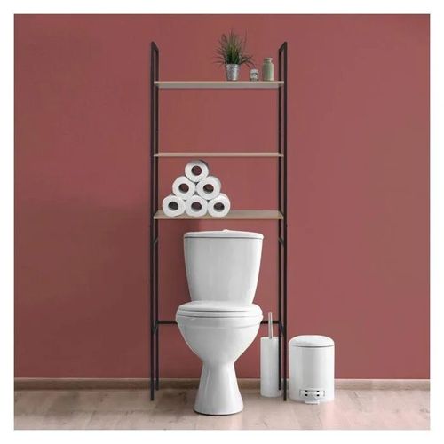 Étagère pont WC bois et métal noir 180x66cm
