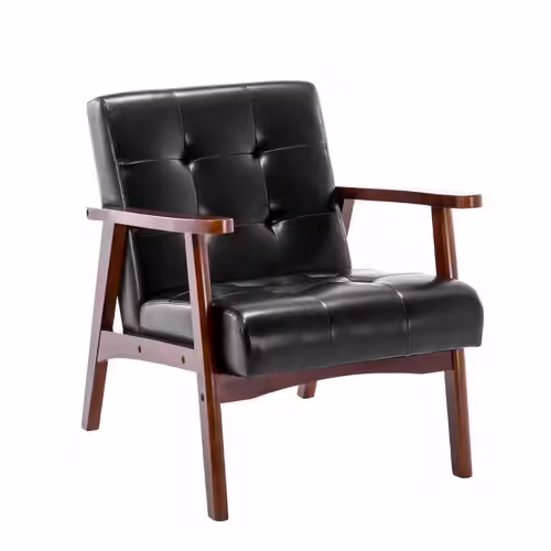 Fauteuil Médiéval Vintage HOMEMIYN - Cuir Synthétique Noir sur Structure Bois d'Hévéa Massif - Style Gothique Rétro