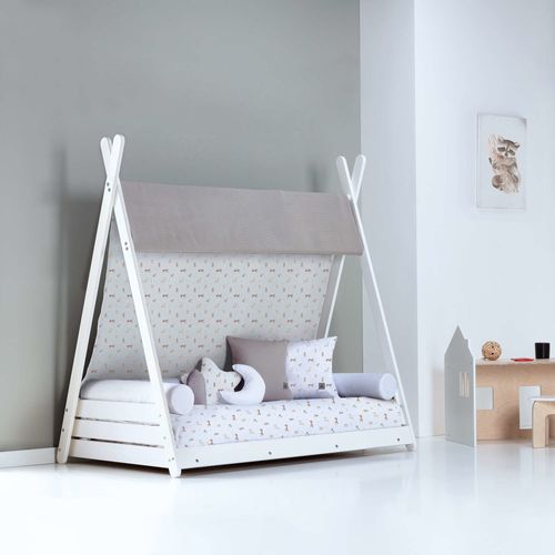 Lit d'enfant Montessori 70x140 cm avec textile imprimé forêt