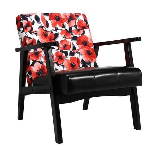 Fauteuil Médiéval HOMEMIYN - Rouge à Motifs Imprimés sur Structure en Bois