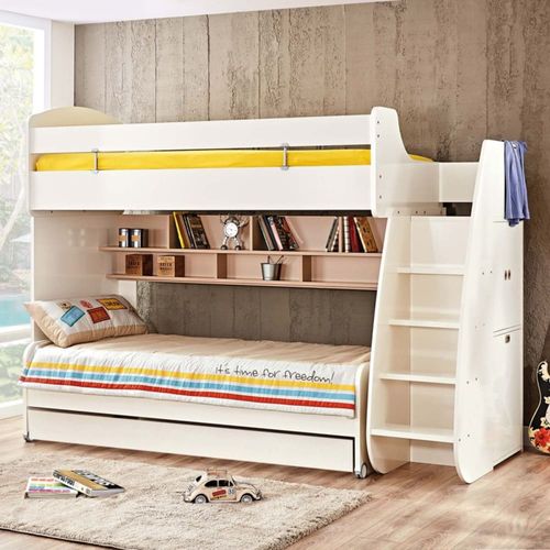 Lit superposé avec rangement+ tiroir aggloméré blanc 182,7x252x107,8cm