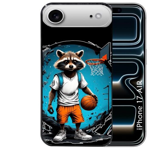Coque noire pour IPHONE AIR motif basket racoon personnalisee