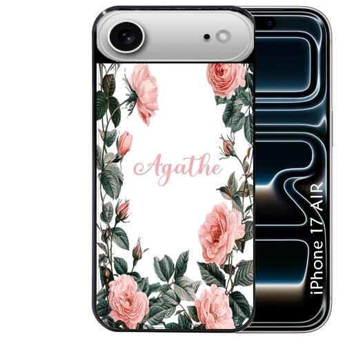 Coque noire pour IPHONE AIR motif cadre fleur pastel personnalisee