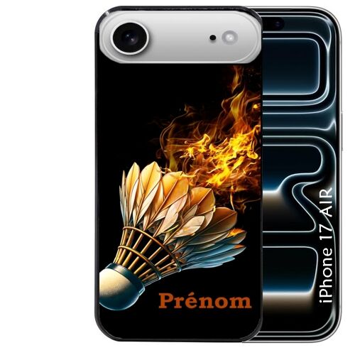 Coque noire pour IPHONE AIR motif badminton flamme personnalisee