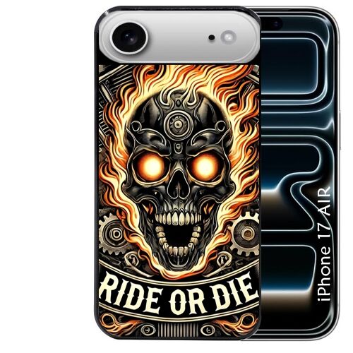 Coque noire pour IPHONE AIR motif tete de mort flamme