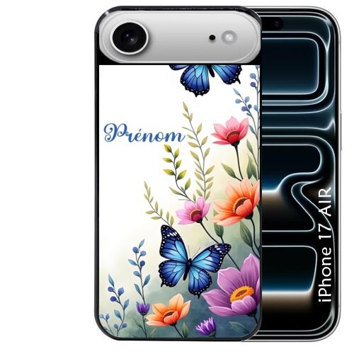 Coque noire pour IPHONE AIR motif papillon prenom personnalisee