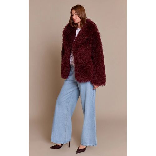 Femme Manteau Mi-Long En Fausse Fourrure De Mongolie Rouge Cerise | Taille Small