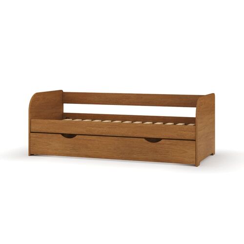 Pack lit banquette Gigogne avec matelas bois massif noisette 80x200 cm